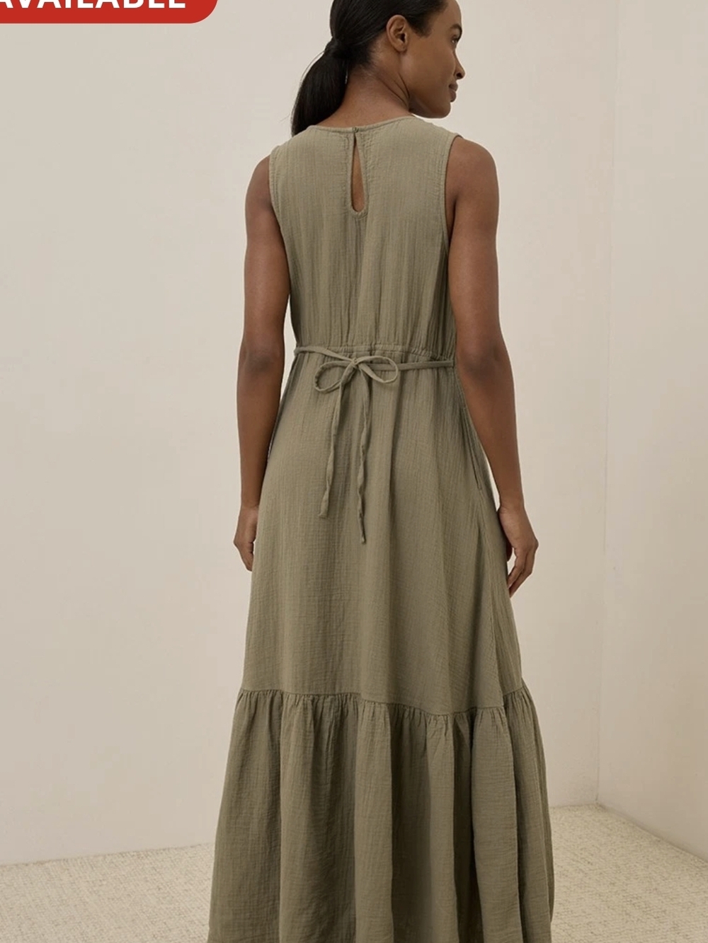 Sleeveless Olive Maxi Dress with Tie Waist